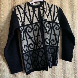 Jack Winter Wool Sweater Vintage Hand Knitted Cardigan Buttons Black Medium
